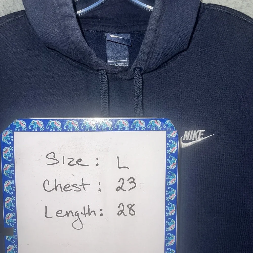 VTG Nike Sweater Men's Size L Blue Hoodie Blue Tag Embroidered Logo Pullover 80s
